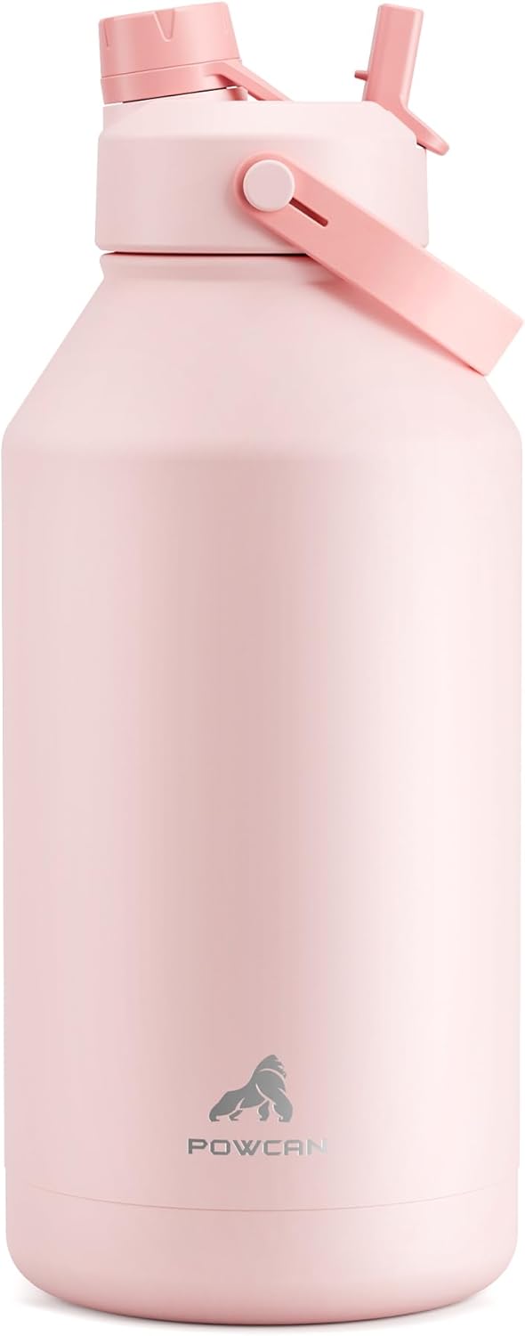 POWCAN 64 oz Insulated Water Bottle - 2-in-1 Straw & Spout Lid, Keeps Drinks Cold 24H | BPA-Free, Leak-Proof, Cotton Candy