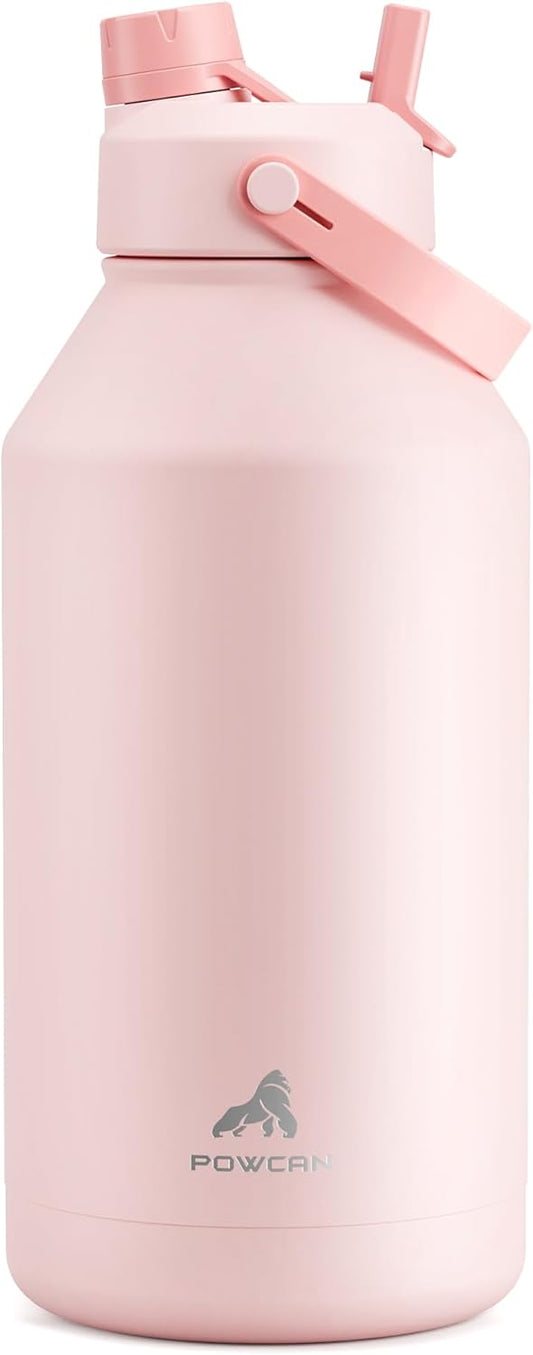 POWCAN 64 oz Insulated Water Bottle - 2-in-1 Straw & Spout Lid, Keeps Drinks Cold 24H | BPA-Free, Leak-Proof, Cotton Candy