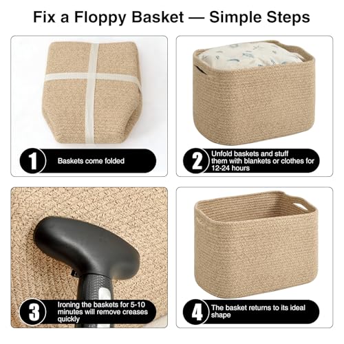 Rope Storage Baskets Set of 4 - 15x11x9 Inch Mixed Brown Organizers