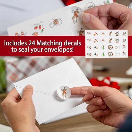 24 Pack Merry Christmas Cards 12 Festive Designs, with Printed White