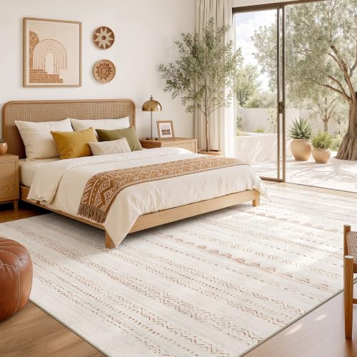 Nakagishi Boho 9x12 Area Rug - Beige Brown, Machine Washable, Non-Slip Backing