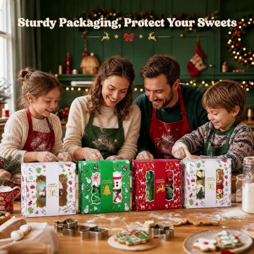 TEMLQPACK 48-Pack 6x6x2.5in Christmas Treat Boxes w/ Printed Sleeve - Multicolored-48