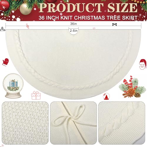 Yuboo Cream Cable Knit Christmas Tree Skirt 36 Inch Boho Farmhouse Decor