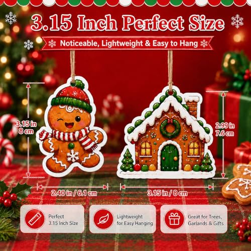 Brown 24 Pcs Wooden Gingerbread Man Ornaments for Christmas Tree - 3.15 Inch