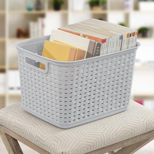 Sterilite Tall Weave Plastic Storage Baskets - Gray 6 Pack