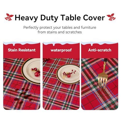 Romanstile Xmas Red Plaid Vinyl Tablecloth 54 x 78 Inches Rectangle - Waterproof Holiday Table Cover