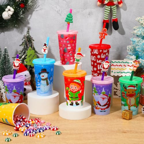 Jansun 12Pcs Christmas Color Changing Cups with Lids & Straws - Holiday Tumbler Set
