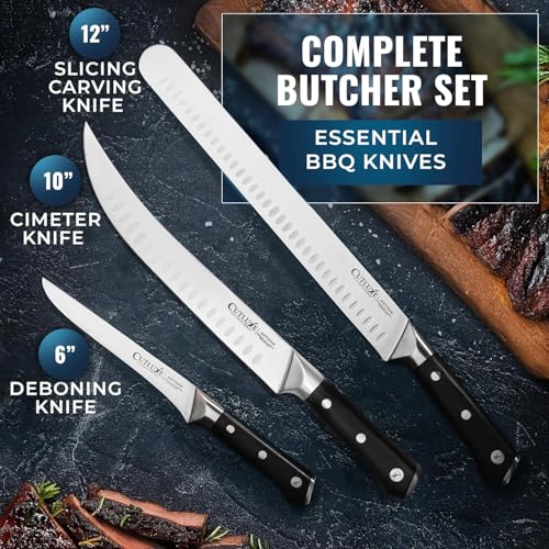3-Piece Butcher Knife Set - Brisket, Breaking & Boning Knives for Meat Cutting