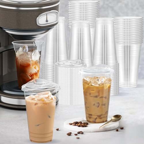 Dealusy 24 oz Clear Plastic Cups with Sip Lids – 100 Pack, Disposable, No Spill
