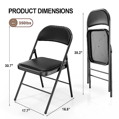 Black 2 Pack Folding Chairs with Padded Seats & Metal Frame, 350 lbs Capacity