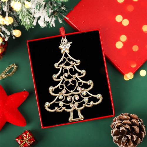 Gold Metal Christmas Ornament 2026 for Tree Holiday Decor with Rhinestones