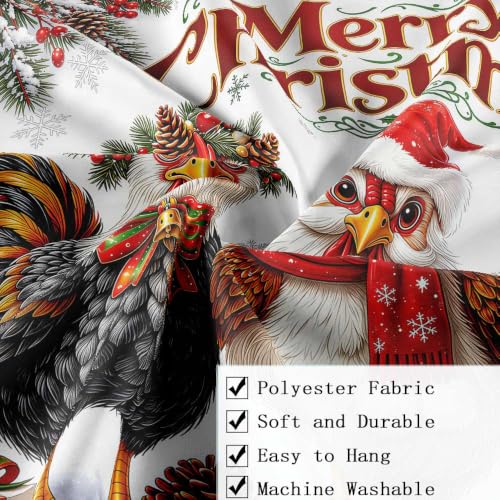 Christmas Shower Curtain 72x72 Inches, Cute Chicken Snowman Winter Holiday Decor, Red