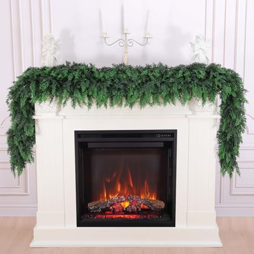 Hananona 9 ft Christmas Cedar Garland, 2 Pcs Real-Touch Green
