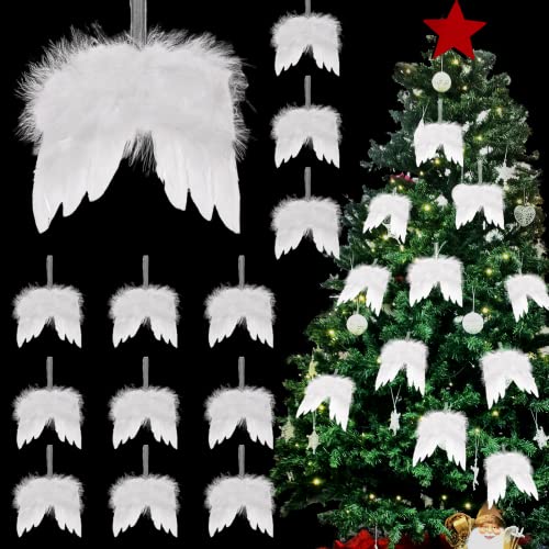 12Pcs White Angel Wings Christmas Ornaments - Feather Hanging Decor for DIY Tree 12pcs White