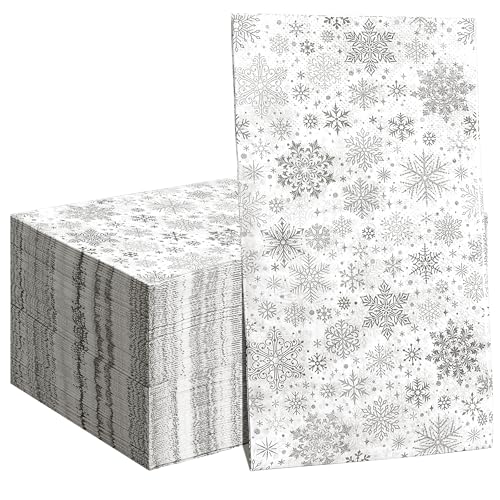 HLQHXWHZT Silver Snowflake Christmas Paper Napkins 100 Pcs Holiday Decor