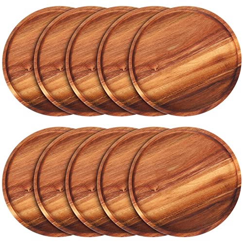 Rtteri Set of 10 Acacia Wood Dinner Plates 12x0.6 Inch - Serving & Charger Trays