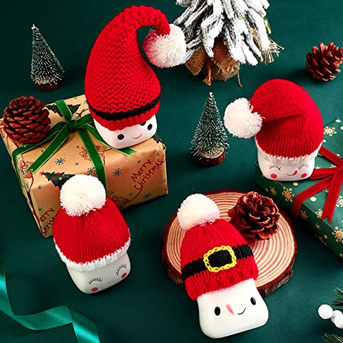 4 Pieces Christmas Marshmallow Mug Hat Mini Xmas Crochet Hat Cute Tired Tray Decors Red Xmas Knitted Hats Small Coffee Mug Topper for Christmas Farmhouse Home Kitchen Office Coffee Decorations