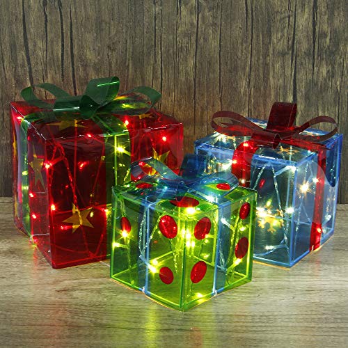 ATDAWN Set of 3 Outdoor Lighted Holiday Displays, Snowflake Star