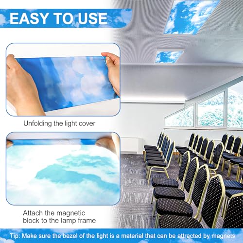 Blue Sky Magnetic Light Covers for Ceiling Fluorescent Lights Classroom 8 Pack