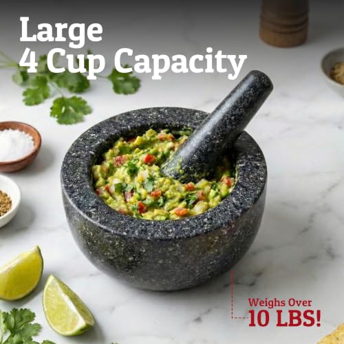 Priority Chef Black 4-Cup Granite Mortar and Pestle Set - Large 7 Inch Bowl