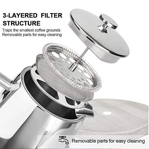 34-Ounce Stainless Steel French Press Coffee Maker with Extra Screen
