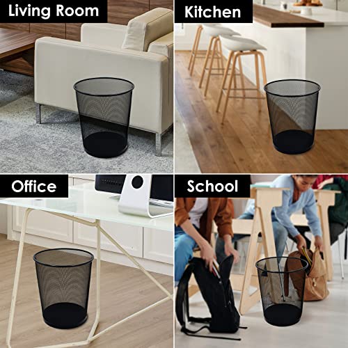 Black Mesh Office Trash Can 6 Gal - 10 Pack with Garbage Bags - Durable Wire Wastebaskets for Desk Side