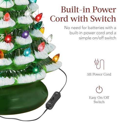 Best Choice 15in Ceramic Christmas Tree – Frosted w/ Multicolor Lights & Star Toppers, Pre-lit