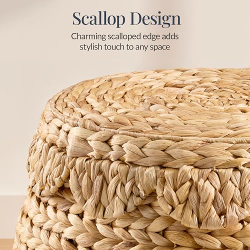 Natural Scalloped Hyacinth Storage Basket with Lid - Handwoven Organizer for Bedroom & Living Room