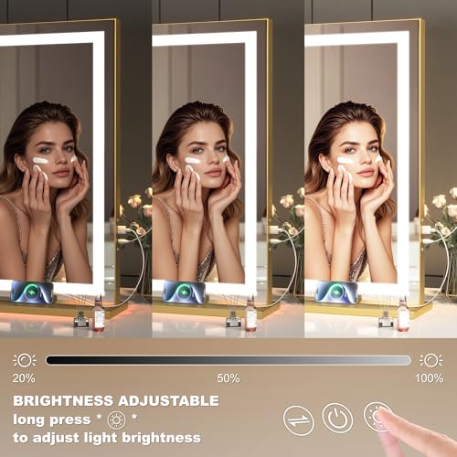 Gold 32x22 Inch LED Lighted Vanity Mirror with Dimmable Touch Control
