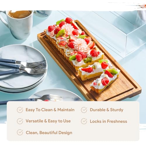 Homesphere Rectangular Cake Display Stand with Lid - Wooden Pastry & Cookie Server - Pack of 1