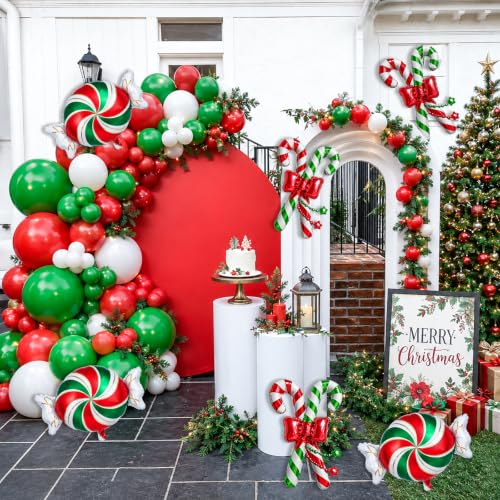 OIWLCI 6pcs Christmas Candy Balloons Kit – Candy & Candy Cane Foil Balloons with Ribbons