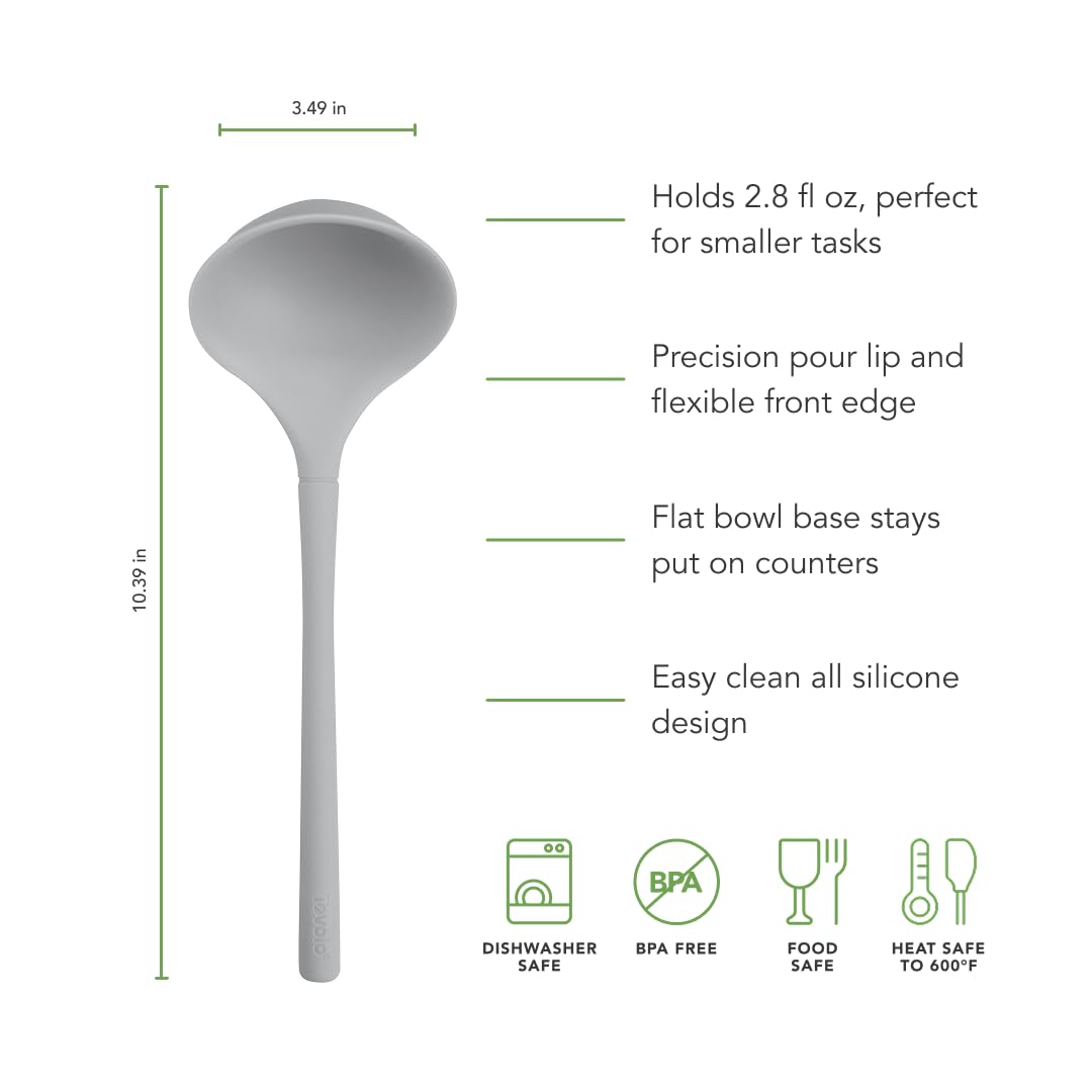 Tovolo Flex Core Small Silicone Ladle Oyster Gray Heat Safe Silicone Soup Ladle BPA Free, Dishwasher Safe Small Kitchen Ladle with Precision Pour Lip for Serving Sauces Soups Gravies