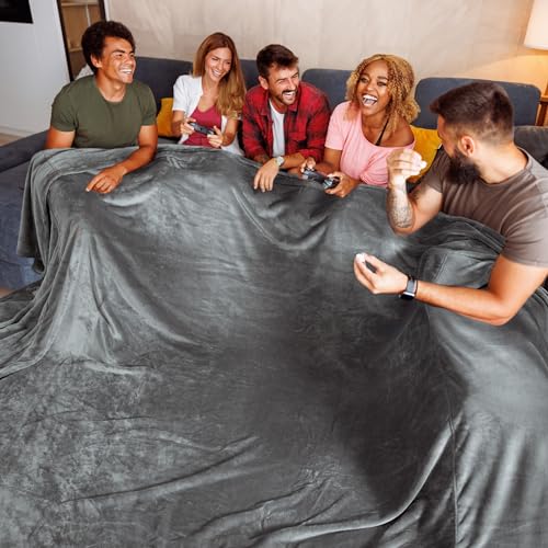Grey Large Size Fleece Bed Blanket 120x120 Inches Cozy Soft Microfiber