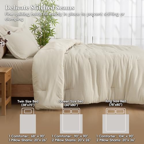 King Size Linen Cooling Muslin Comforter Set - Ultra-Soft Breathable Bedding