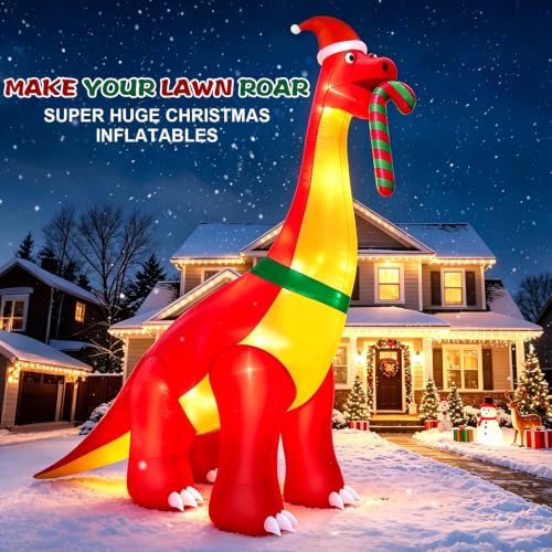 12 Ft Santa Dinosaur Inflatable Christmas Decor for Outdoors
