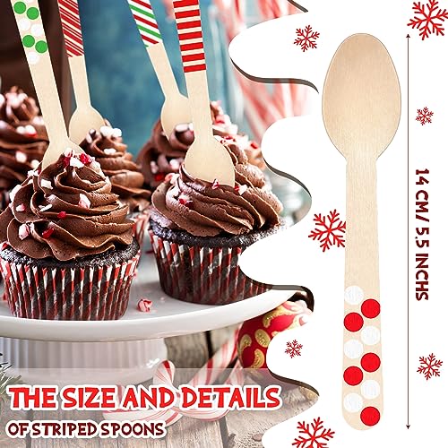 Hoolerry 300 Pcs Christmas Disposable Wooden Spoons Multi Styles for Hot Cocoa & Party