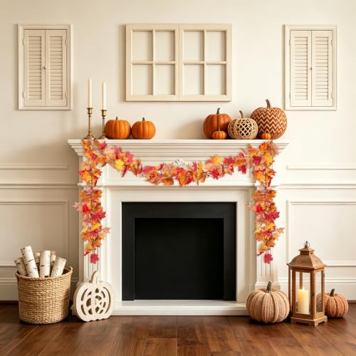 Artificial Maple Leaf Garland with Pomegranate - Fall Home Decor, 7 Colors Mix