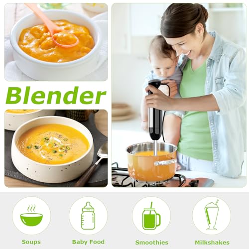 Bonsenkitchen 4-in-1 Immersion Blender with Food Processor & 3 Attachments - 20 Speeds & Turbo Mode