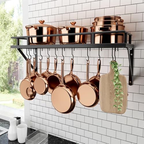 KES 30-Inch Wall Mounted Black Pot & Pan Rack Kitchen Organizer