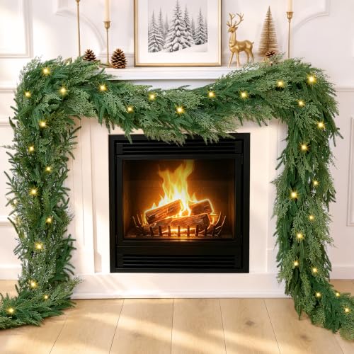 12Ft Artificial Christmas Garland with Real Touch Cedar and Norfolk Pine - Flexible, Lush Holiday Decor