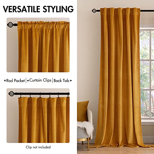 MIULEE Mustard Yellow Velvet Blackout Curtains 52x84 Inches, Set of 2, Back Tab & Rod Pocket
