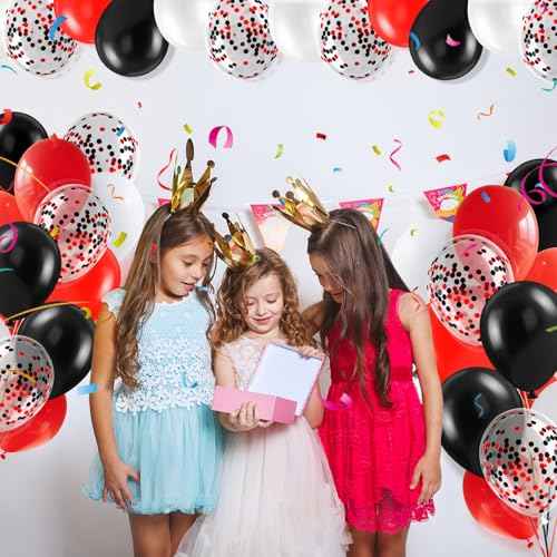 Red White and Black Balloons 12 Inch Black Red Confetti Party Decoration Balloons with Ribbons for Birthday, Wedding, Baby Shower, Anniversary, Casino Theme, Graduation Party Supplies