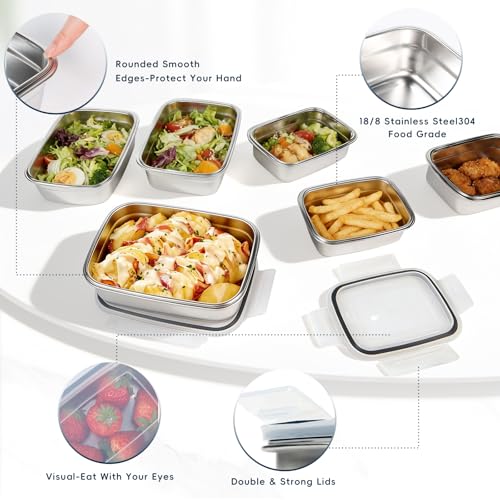Stainless Steel Food Storage Containers Set - Leakproof Bento Lunch Box, 10 Pcs