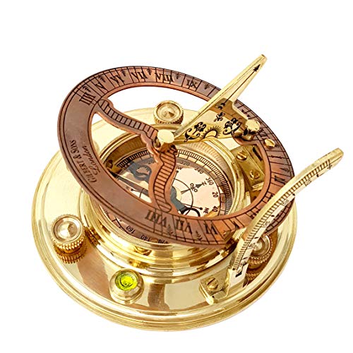 Large Antique Brass & Copper Nautical Sundial Compass - Gift Box Included