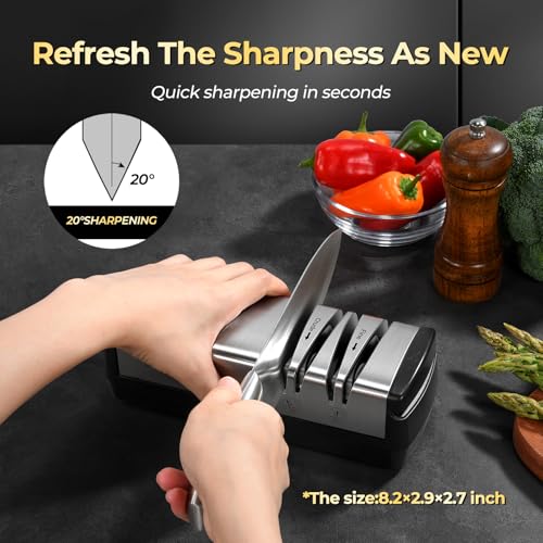 Electric Knife Sharpener with Diamond Abrasives and Scissors Sharpener - Silver (Adaptor Included)