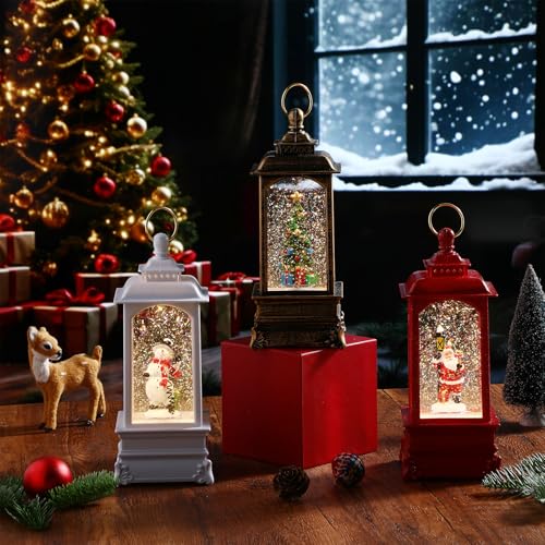 Christmas Snow Globe Lantern Set with Music & Lights - Holiday Decor, 3 Pack