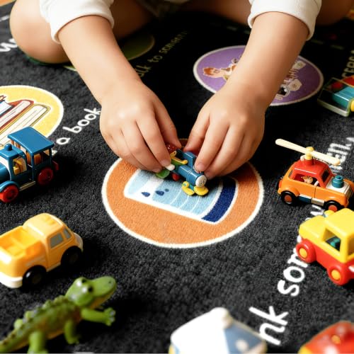 Classroom Rug 5x7 ft Calming Corner Rug - Blackboard/Black Variation