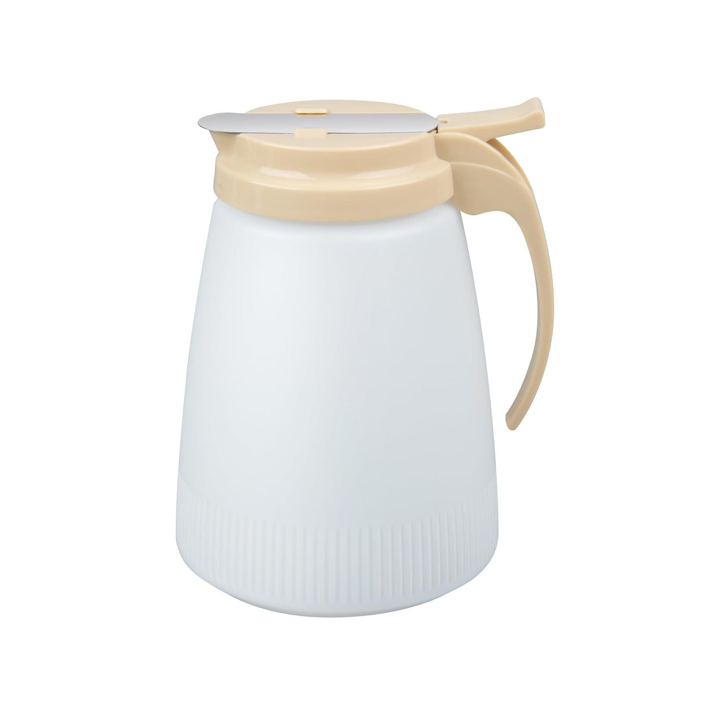 Restaurantware-Chef 101 48 Ounce All Purpose Syrup Dispenser, 1 Honey Dispenser - Beige Top, Stainless Steel Slide Cover, Plastic Pancake Syrup Bottle, Perfect For Diners, Restaurants, Home