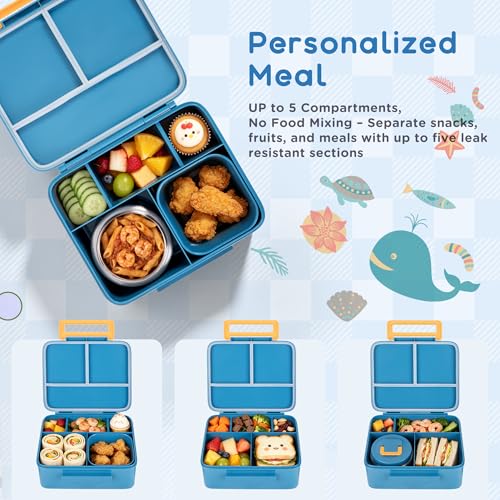 Kids Bento Lunch Box Set with 8oz Insulated Food Jar & Ice Pack - Blue Ocean