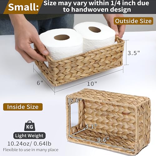 Water Hyacinth Wicker Storage Baskets - Small 4 Pack, 10" Long, Decorative for Shelves & Countertops